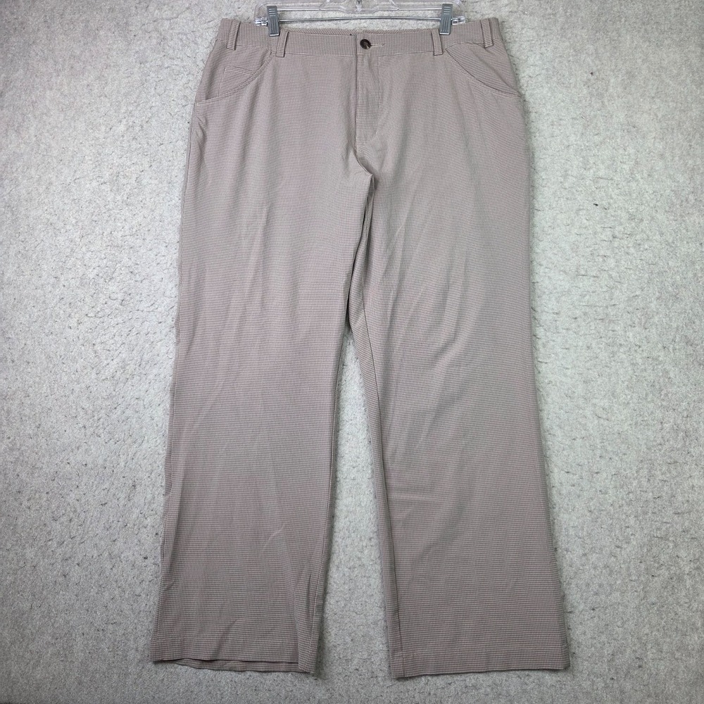 Adidas Golf Pants Mens 36x30 Brown Plaid Performance Flex Lightweight